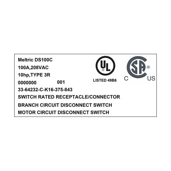 Receptáculo Pin & Sleeve Meltric, 100 A, 208V AC, NEMA 3R - 33-64232-C-K16-375-843