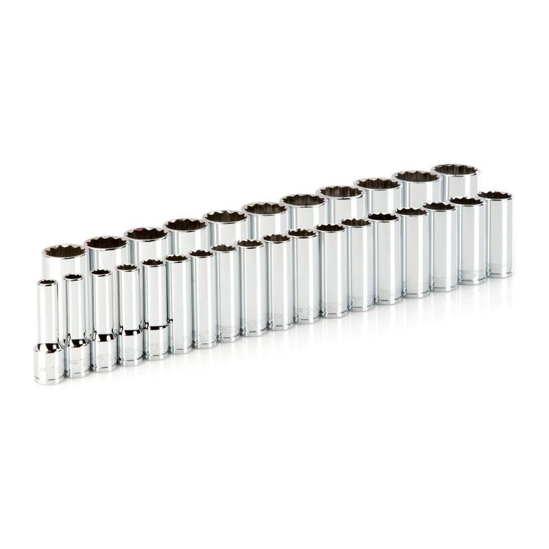 Juego de dados de 1/2 de pulgada de unidad profunda de 12 puntas TEKTON de 10 mm a 38 mm (29 piezas) - SHD92016