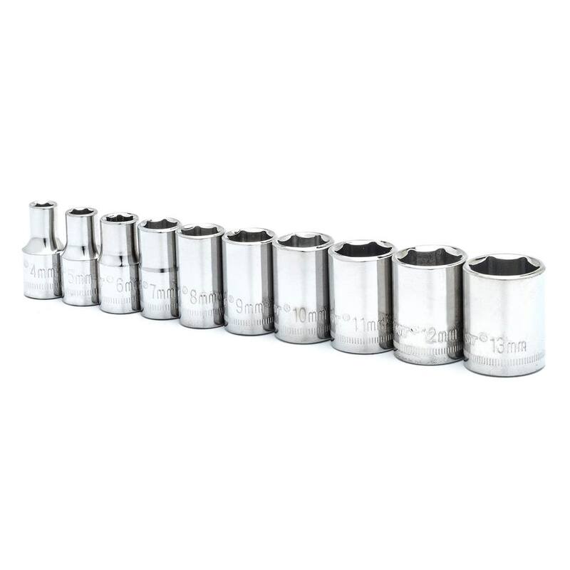 Juego de llaves de vaso profundo de 6 puntos métricas de 1/4 de pulgada con riel de sockets (10 piezas) - CSAS9N