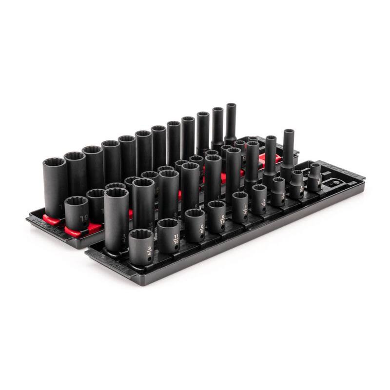Juego de dados de impacto de 3/8 de pulgada de TEKTON con rieles (5/16 a 3/4 de pulgada, 8 mm a 19 mm) (42 piezas) - SID91217