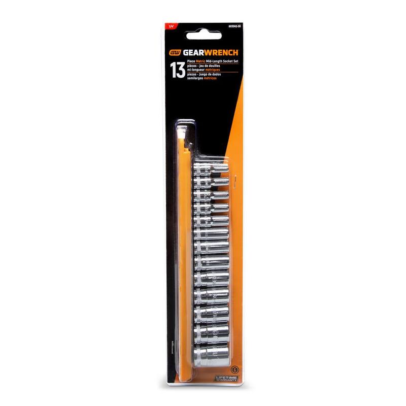 Juego de 13 piezas de medias socket métricas de longitud media de 1/4 pulgadas GEARWRENCH - 80304S-06