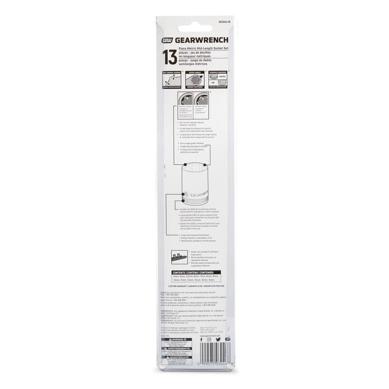 Juego de 13 piezas de medias socket métricas de longitud media de 1/4 pulgadas GEARWRENCH - 80304S-06
