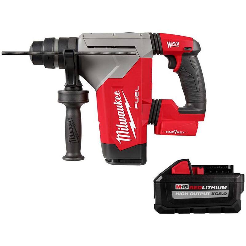 Martillo perforador rotativo inalámbrico sin escobillas Milwaukee M18 FUEL de 18V con batería de iones de litio SDS-Plus de 1-1/8 pulgadas y alta potencia de salida XC 8.0 Ah - 2915-20-48-11-1880.