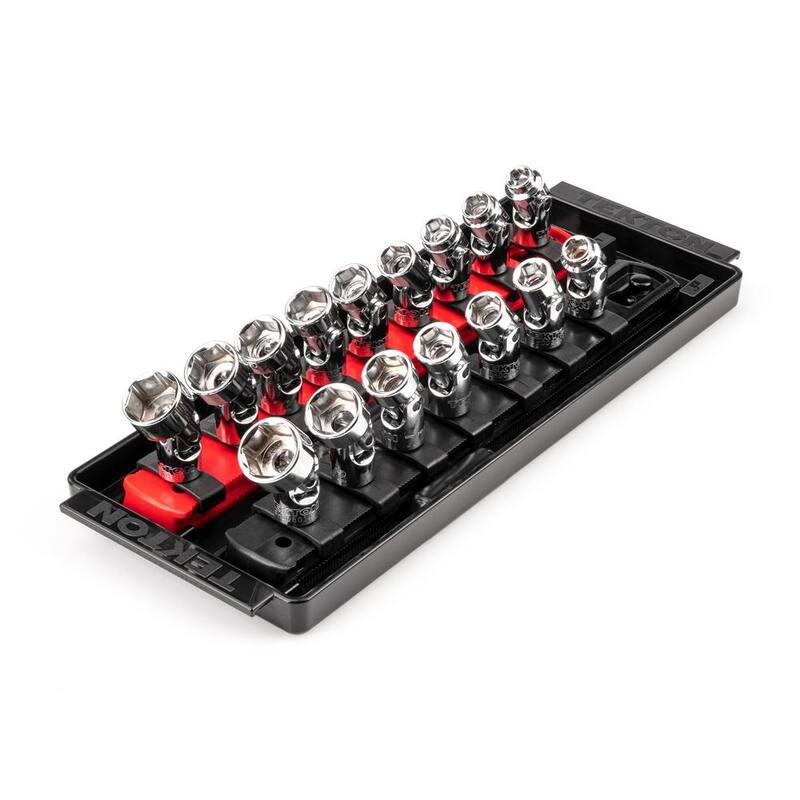 Juego de enchufes universales de articulación TEKTON de 1/4 de pulgada con rieles, 16 piezas (1/4-9/16 pulgadas, 6-14 mm) - SHD90217
