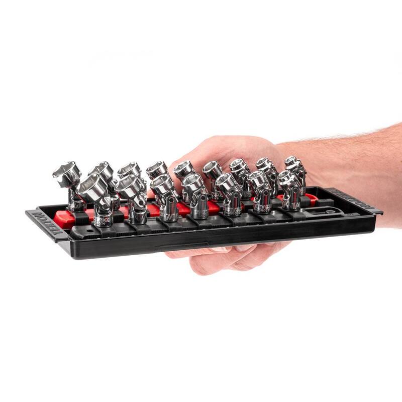 Juego de enchufes universales de articulación TEKTON de 1/4 de pulgada con rieles, 16 piezas (1/4-9/16 pulgadas, 6-14 mm) - SHD90217