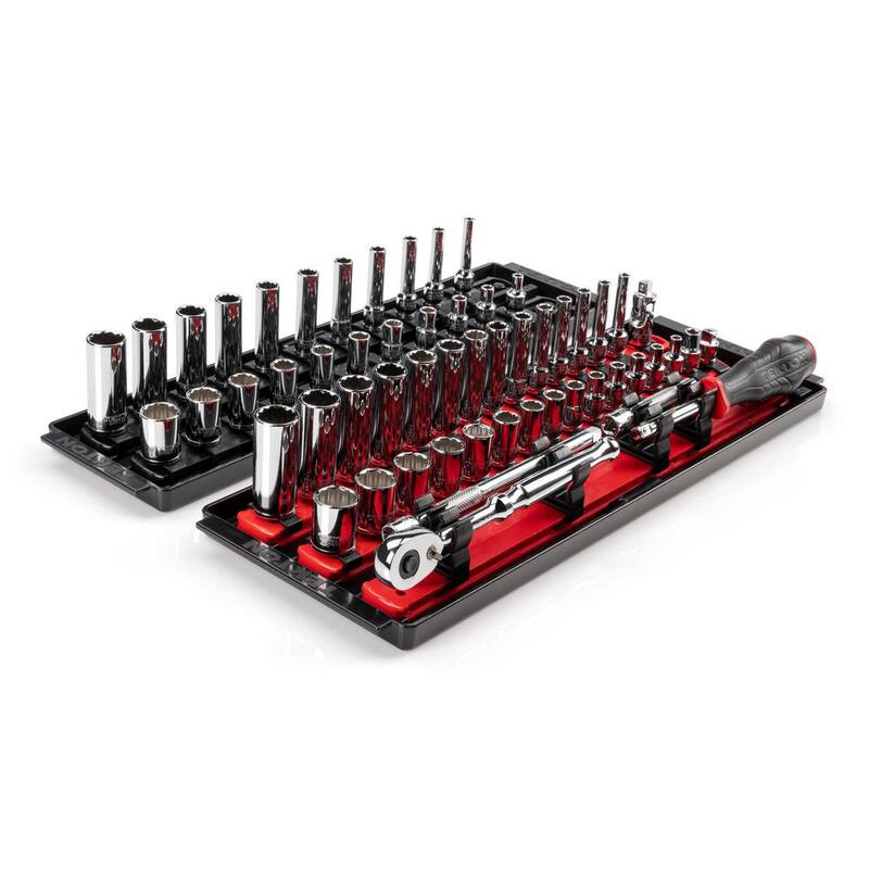 Juego de dados de 12 puntos y trinquete de 1/4 de pulgada TEKTON con rieles (5/32 a 9/16 pulgadas, 4 a 15 mm) (57 piezas) - SKT03302