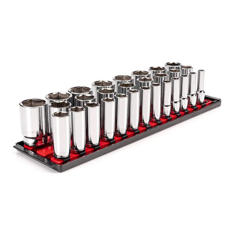 Set de dados de 6 puntos de 1/2 pulgada TEKTON, (29 piezas) (10-38 mm) con rieles - SHD92125