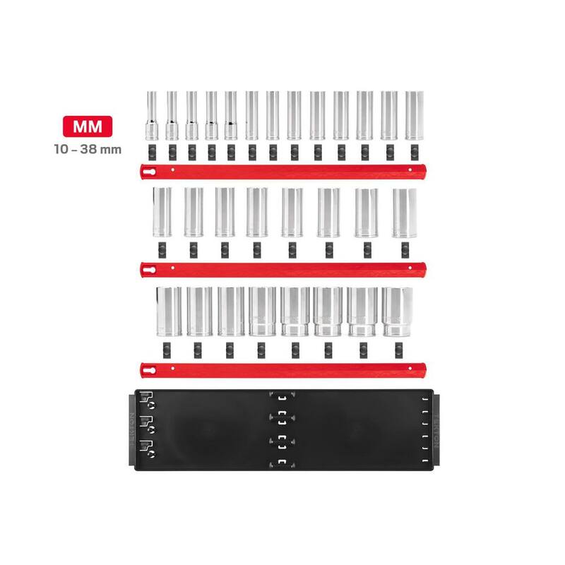 Set de dados de 6 puntos de 1/2 pulgada TEKTON, (29 piezas) (10-38 mm) con rieles - SHD92125