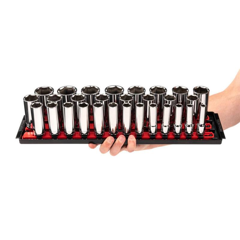 Set de dados de 6 puntos de 1/2 pulgada TEKTON, (29 piezas) (10-38 mm) con rieles - SHD92125