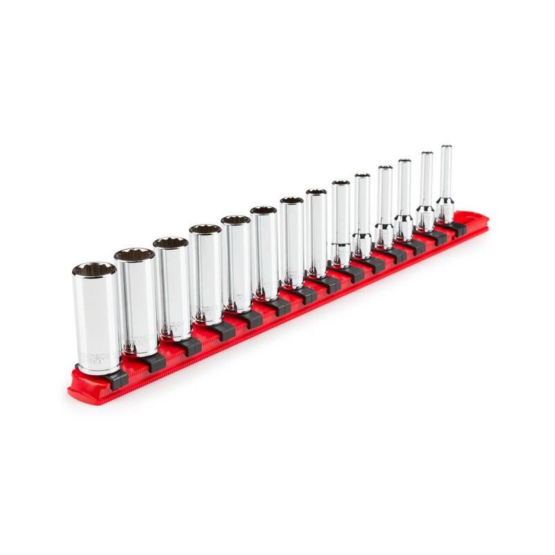 Juego de llaves de vaso profundo de 12 puntos de 1/4 de pulgada de TEKTON, (14 piezas) (4-15 mm) - SHD90114