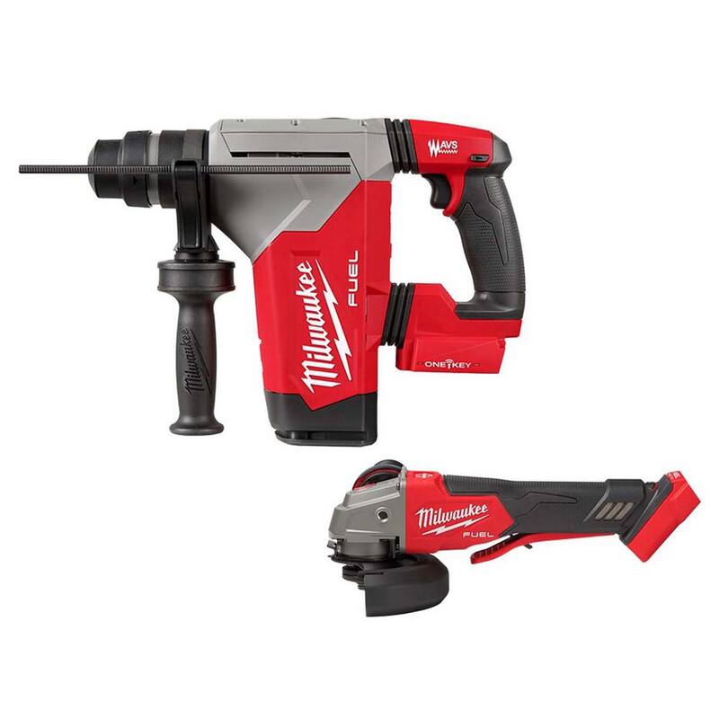 Martillo rotativo inalámbrico Milwaukee M18 FUEL 18V de iones de litio SDS-Plus 1-1/8 in. (Herramienta solamente) con amoladora de 4-1/2 in./5 in. - 2915-20-2888-20.