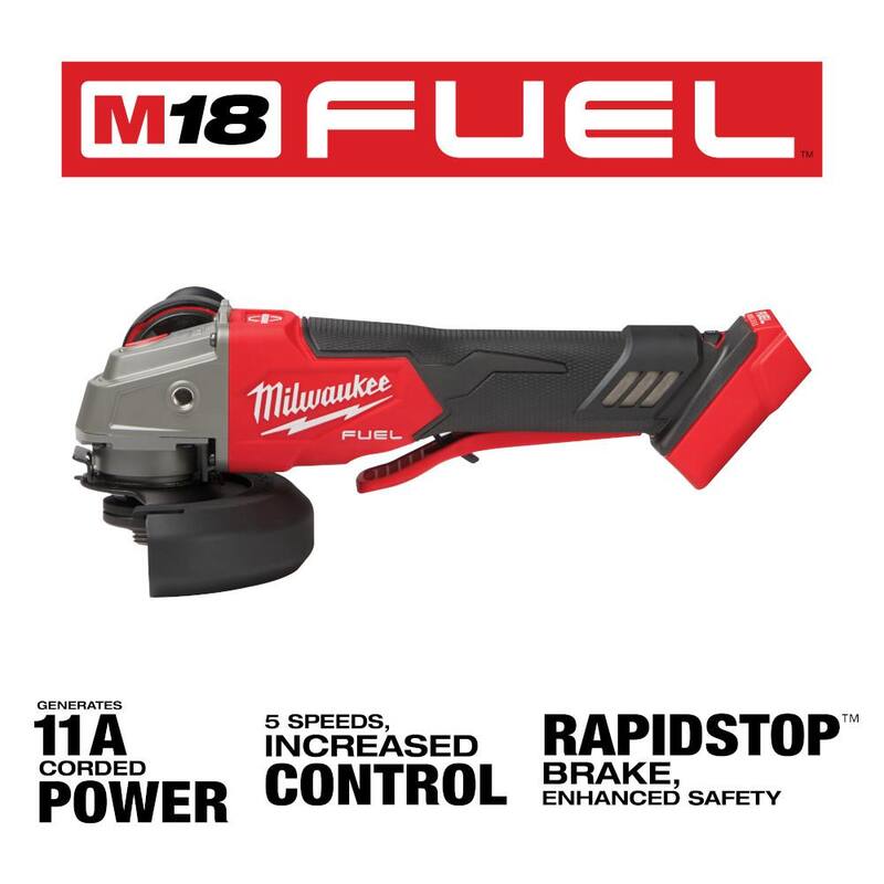 Martillo rotativo inalámbrico Milwaukee M18 FUEL 18V de iones de litio SDS-Plus 1-1/8 in. (Herramienta solamente) con amoladora de 4-1/2 in./5 in. - 2915-20-2888-20.