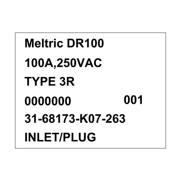 Receptáculo de clavija y enchufe Meltric, 100 A, 250V CA, 3 polos, NEMA 3R - 31-68173-K07-263