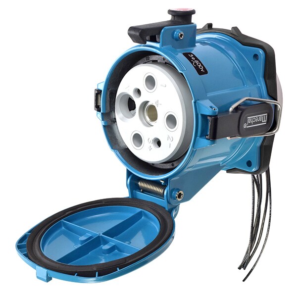 Receptáculo de clavija y enchufe Meltric, 200 A, 600V AC, Trifásico, 3 Polos, Estilo 2 de puesta a tierra, NEMA 4X - 37-24143-976