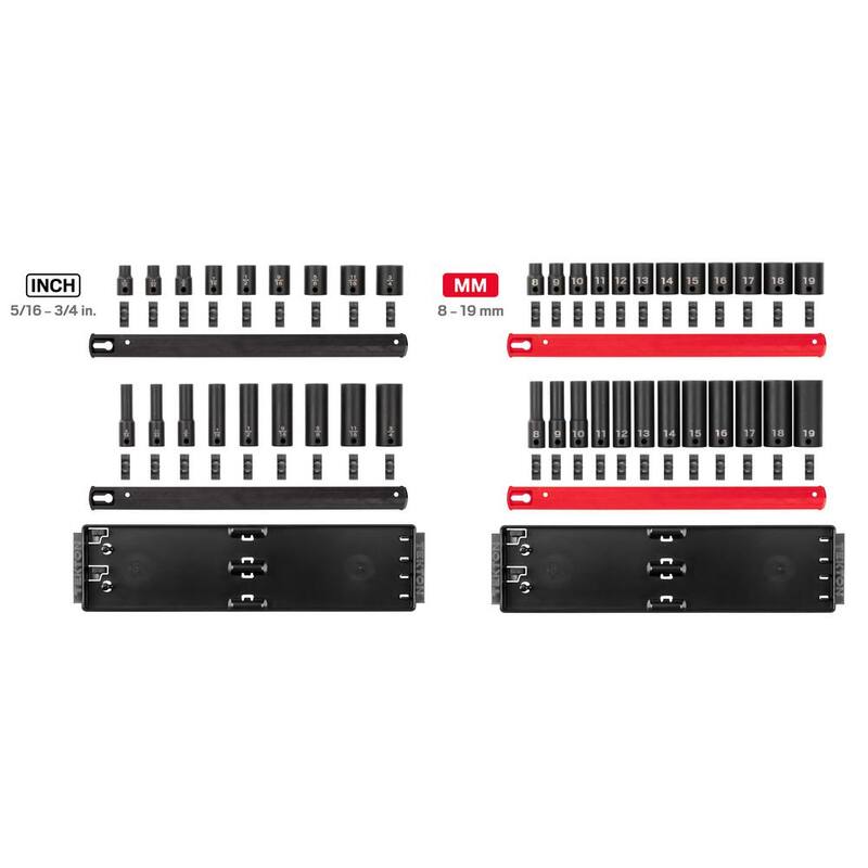 Juego de 42 piezas de dados de impacto de 6 puntas de 3/8 pulgadas con rieles (5/16-3/4 pulgadas, 8 mm-19 mm) - SID91216