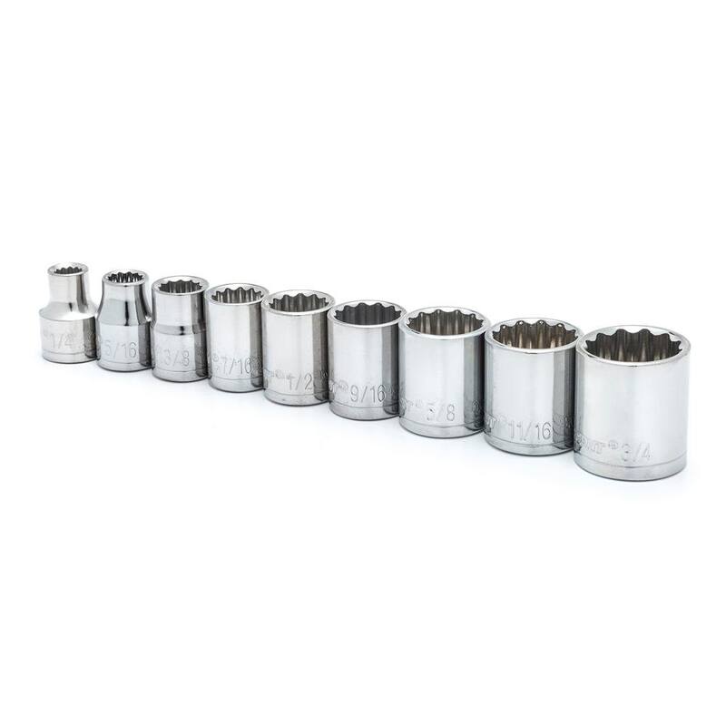 Juego de 9 piezas de puntas estándar de enchufe de 12 puntas SAE de 3/8 pulgadas de Crescent con riel de enchufes - CSAS4N