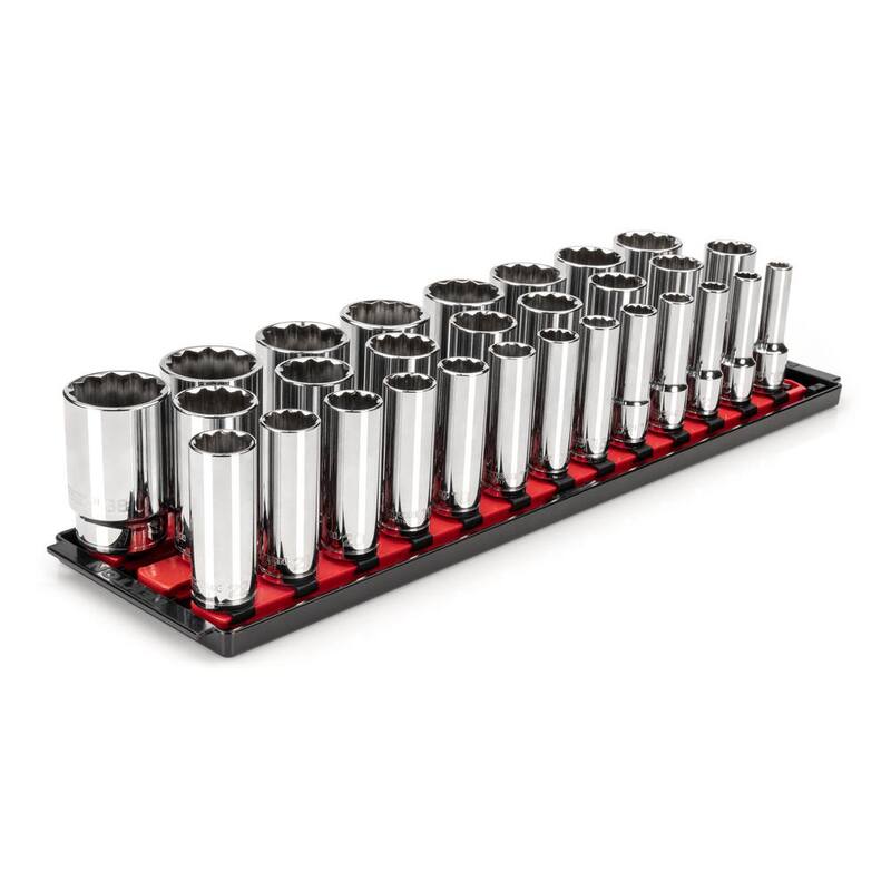 Juego de dados profundos de 1/2 pulg. Drive de 12 puntos TEKTON con rieles (10-38 mm) (29 piezas) - SHD92129