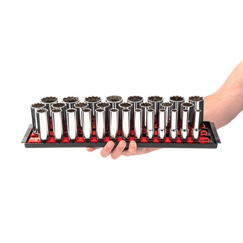 Juego de dados profundos de 1/2 pulg. Drive de 12 puntos TEKTON con rieles (10-38 mm) (29 piezas) - SHD92129