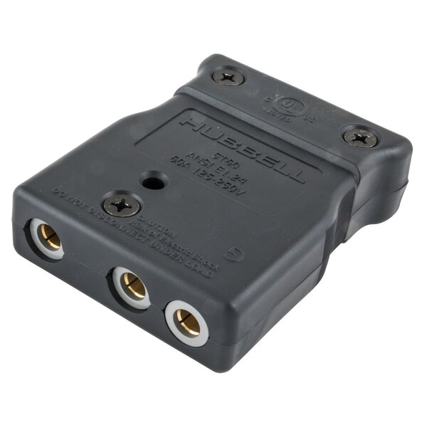 Conector hembra de clavija y enchufe Hubbell Wiring Device-Kellems, 60 A, 125V AC, 3 polos - HBL60SPF
