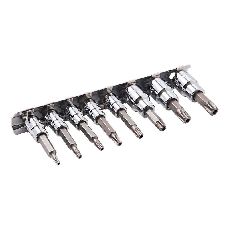 Juego de dados con punta estriada resistente a manipulaciones Steelman de 1/4 y 3/8 pulgadas (8 piezas) - 55506.