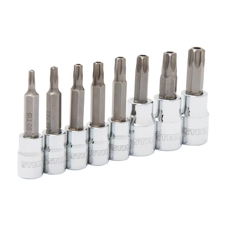 Juego de dados con punta estriada resistente a manipulaciones Steelman de 1/4 y 3/8 pulgadas (8 piezas) - 55506.