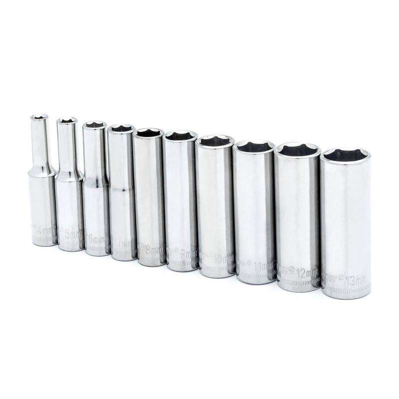 Juego de 10 piezas de vasos profundos de métrica de 6 puntos de 1/4 pulgadas de Crescent con riel de vasos (CSAS11N)