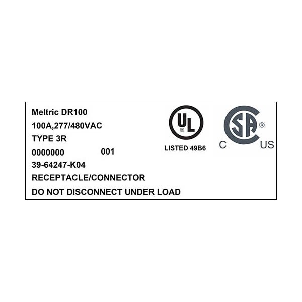 Receptáculo Pin & Sleeve de Meltric, 100 A, 277/480V AC, 3 Polos, NEMA 4X - 39-64247-K04