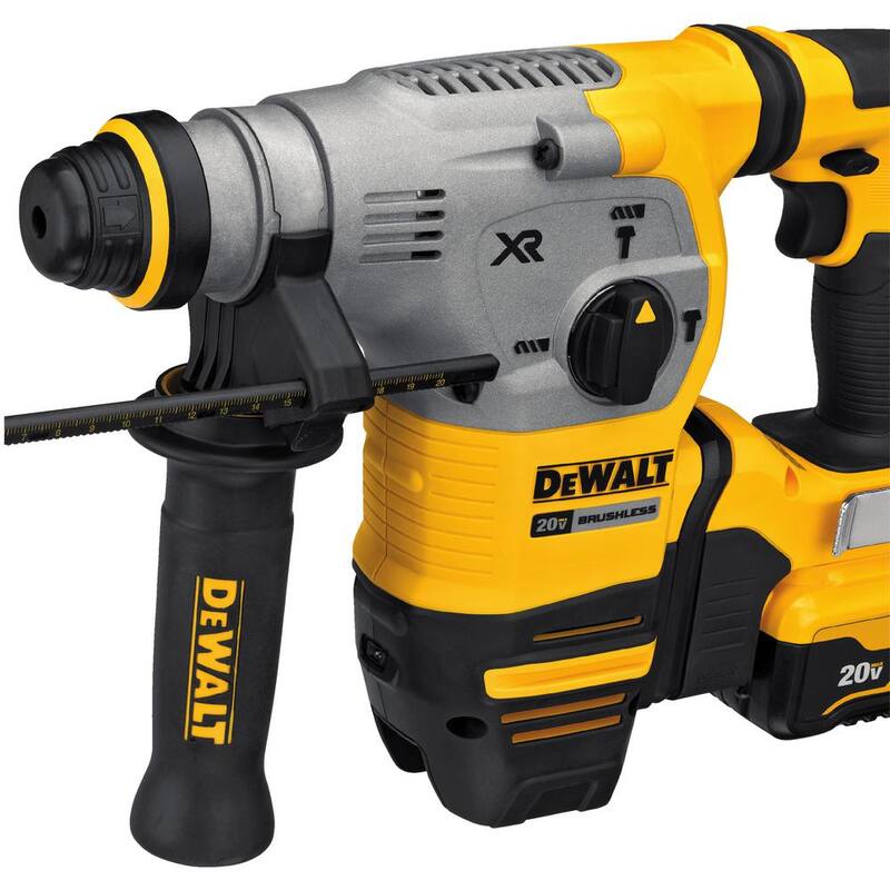 Martillo rotativo SDS Plus en L de forma inalámbrica y sin escobillas DEWALT 20V MAX XR de 1-1/8 in, (2) Baterías de 20V 6.0Ah y Cargador - DCH293R2