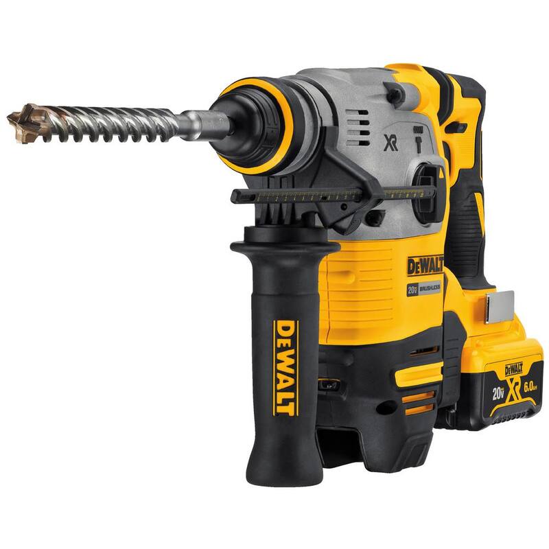 Martillo rotativo SDS Plus en L de forma inalámbrica y sin escobillas DEWALT 20V MAX XR de 1-1/8 in, (2) Baterías de 20V 6.0Ah y Cargador - DCH293R2