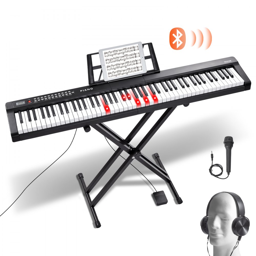 VEVOR 88 Key Digital Piano Keyboard Semi Weighted Electric Portable with Stand - 88JBPZSMGQ88N6BDSV1