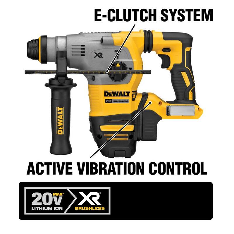 Martillo rotativo SDS Plus en L de forma inalámbrica y sin escobillas DEWALT 20V MAX XR de 1-1/8 in, (2) Baterías de 20V 6.0Ah y Cargador - DCH293R2