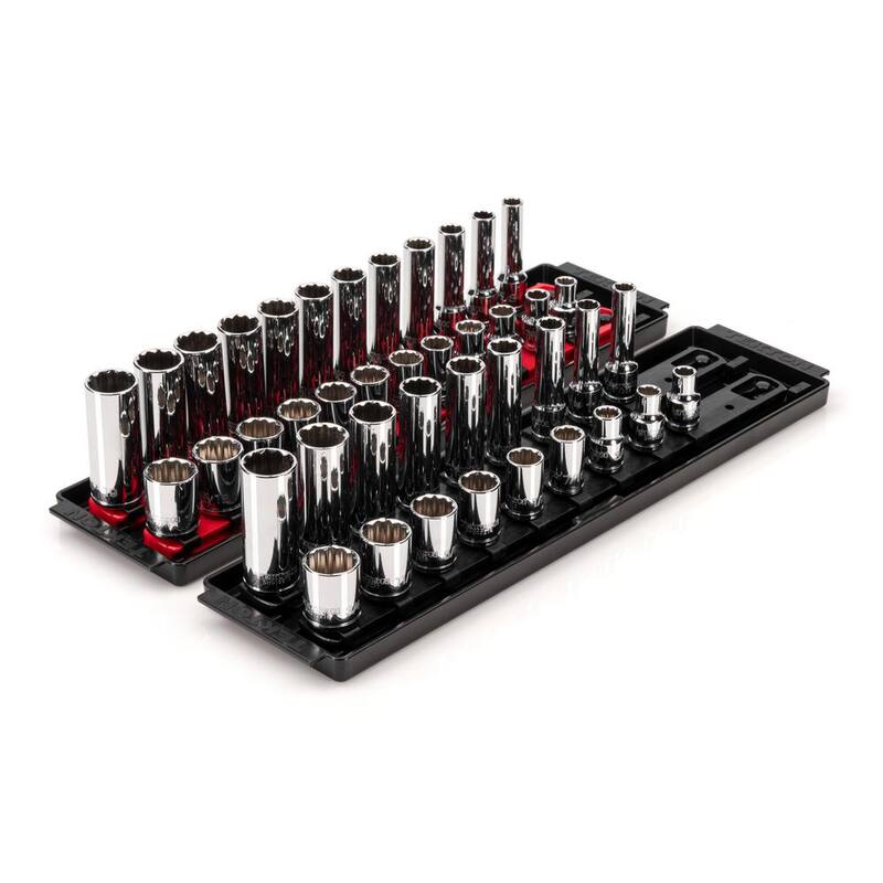 Juego de dados de 12 puntos de 3/8 de pulgada TEKTON con rieles (5/16 a 3/4 pulgadas, 8 mm a 19 mm) (42 piezas) - SHD91219