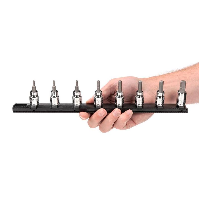 Juego de llaves de vaso de bits hexagonales de 3/8 pulgadas TEKTON, 8 piezas (1/8-3/8 pulgadas) con riel - SHB91106