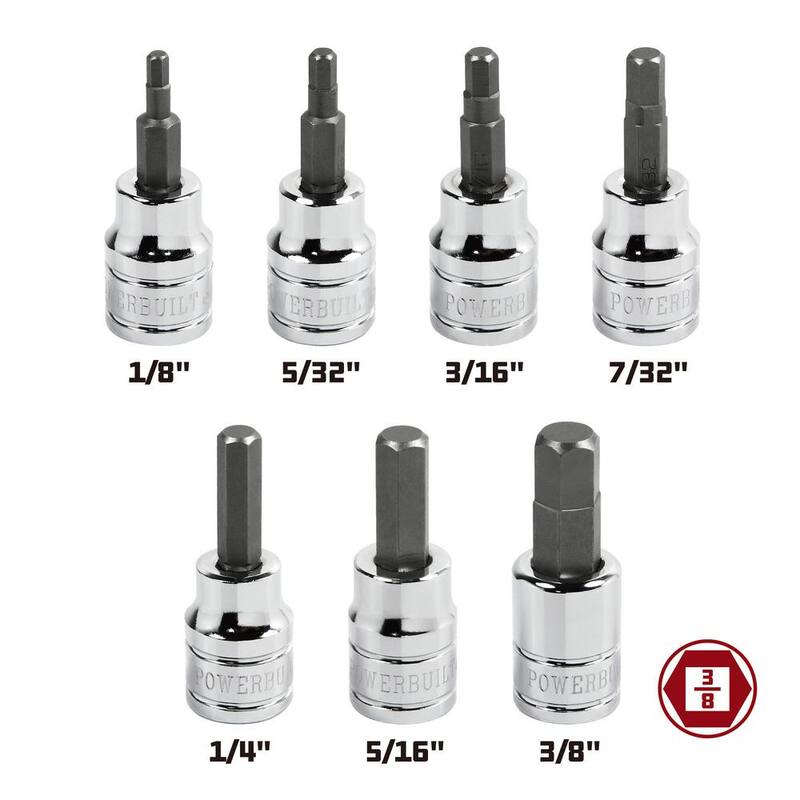 Juego de 7 llaves de vaso hexagonales SAE de 3/8 pulgadas de Powerbuilt - 648661