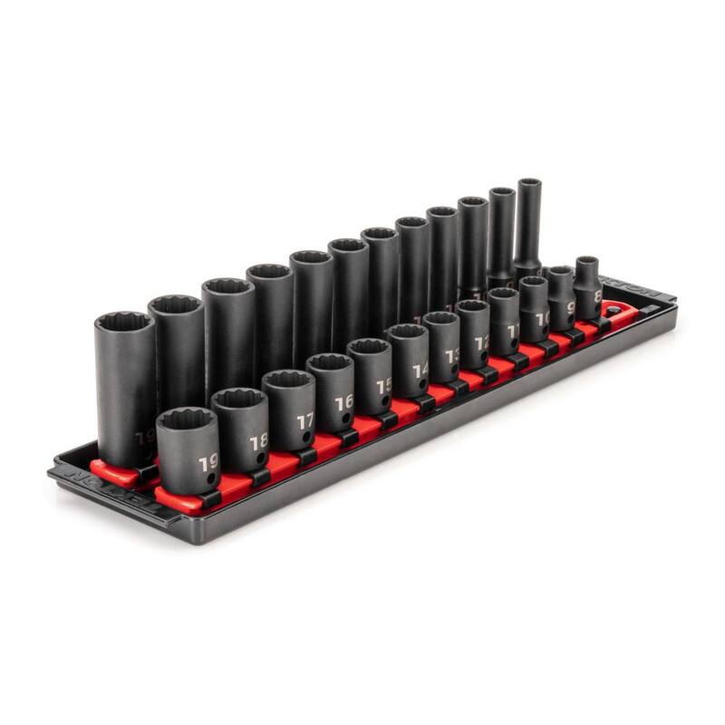 Juego de Llaves de Impacto de 12 Puntas de 3/8 pulgadas TEKTON con Rieles (8 mm-19 mm) (24 piezas) - SID91213