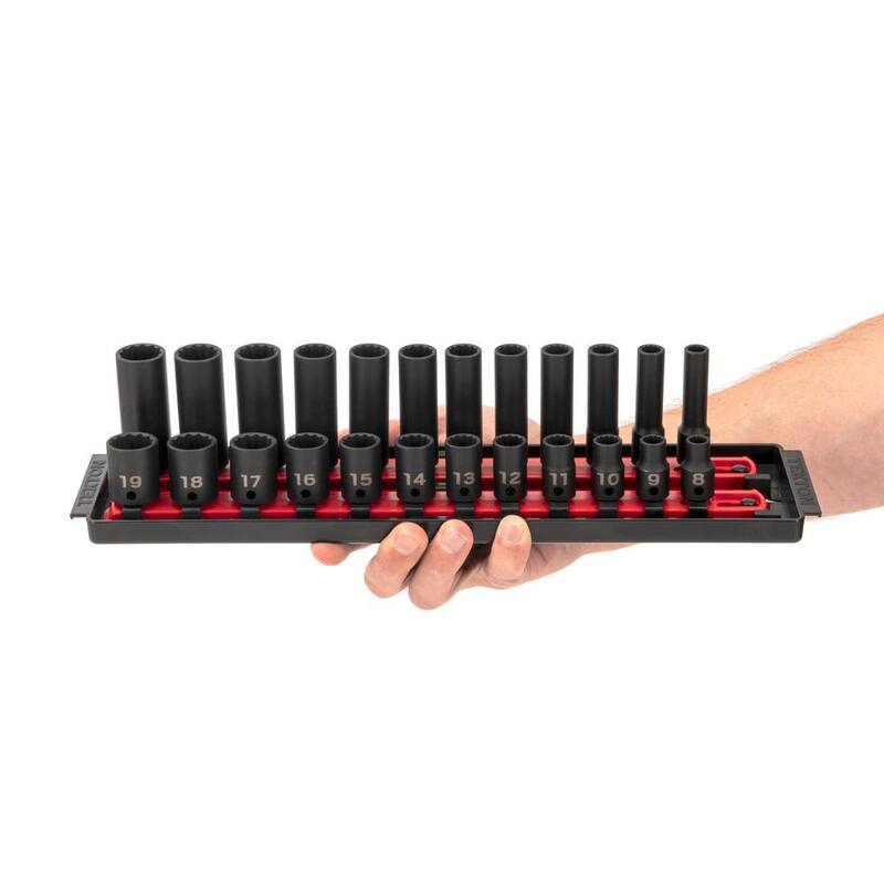 Juego de Llaves de Impacto de 12 Puntas de 3/8 pulgadas TEKTON con Rieles (8 mm-19 mm) (24 piezas) - SID91213