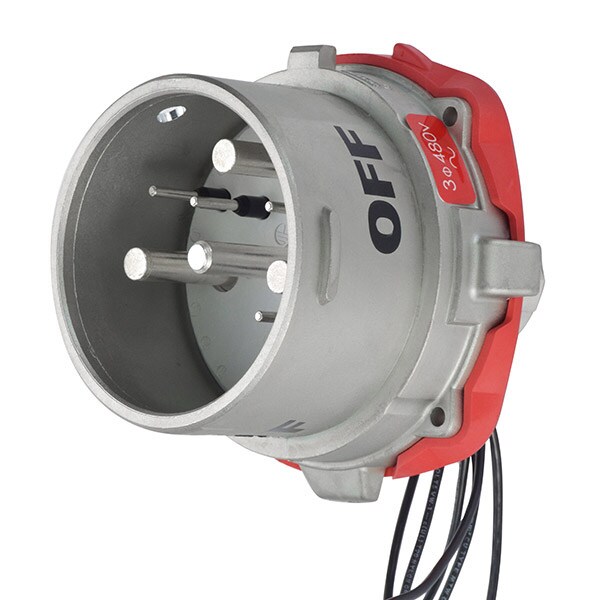 Receptáculo Pin & Sleeve Meltric, 100 A, 480V CA, Trifásico, 3 Polos, Estilo 2 de Conexión a Tierra, NEMA 4X