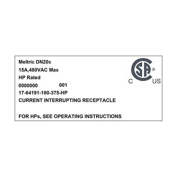 Receptáculo de pasador y enchufe, 15 A, 480V AC, 3 Polos - 17-64191-180-375-HP