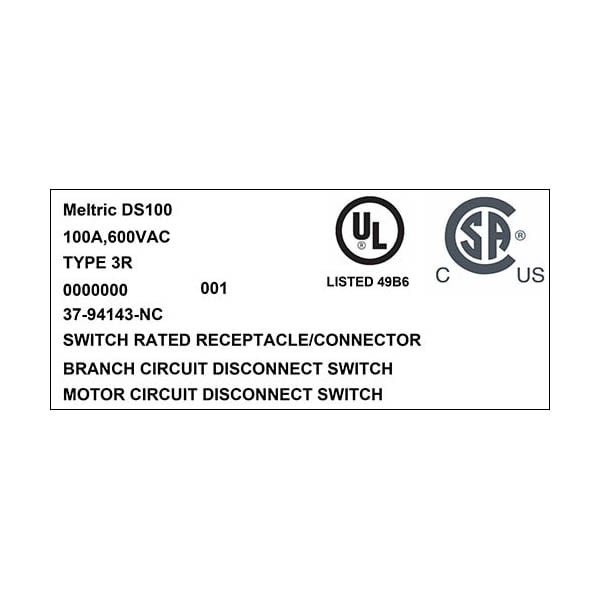 Receptáculo de Clavija y Enchufe Meltric, 100A, 600V CA, Trifásico, 3 Polos, NEMA 4X - 37-94143-NC