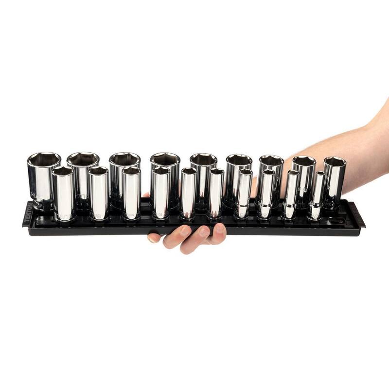 Juego de 19 piezas de dados de 6 puntas profundos de 1/2 pulgada TEKTON (3/8 - 1-1/2 in.) con rieles - SHD92123