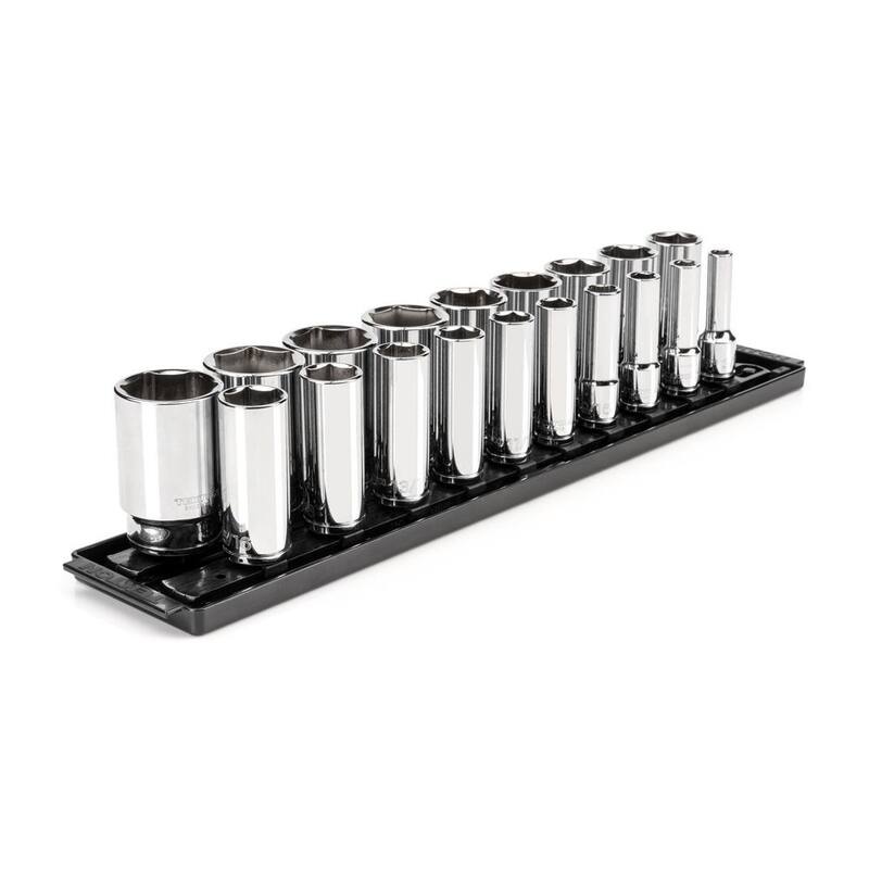 Juego de 19 piezas de dados de 6 puntas profundos de 1/2 pulgada TEKTON (3/8 - 1-1/2 in.) con rieles - SHD92123