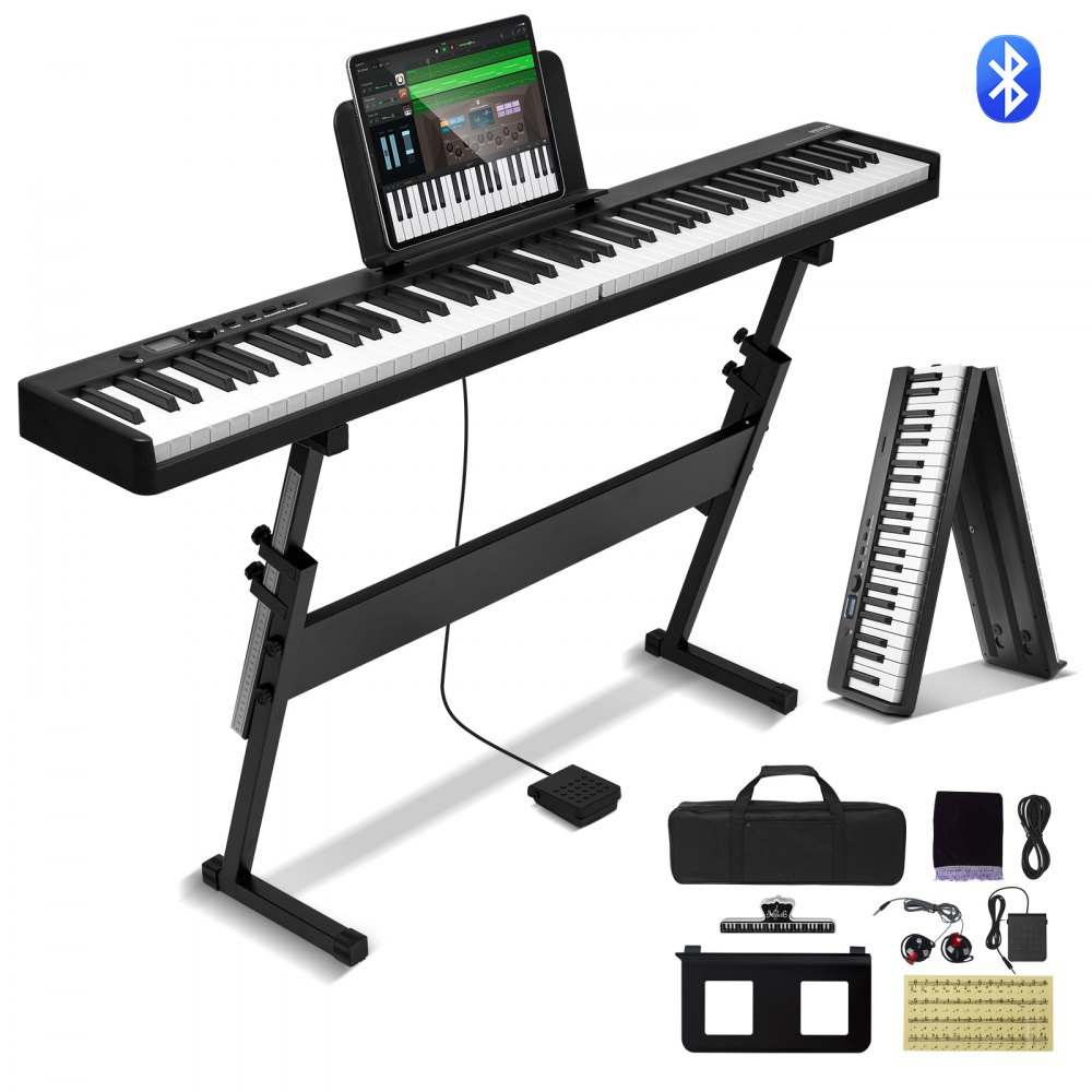 VEVOR 88 Key Folding Keyboard Piano Portable Foldable Bluetooth MIDI with Stand - ZDSMGQ88JHSY62I1IV9