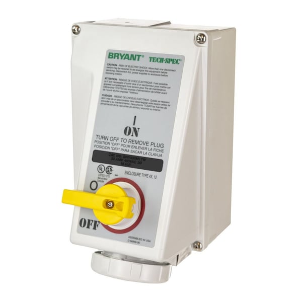 Dispositivo hembra de perno y enchufe IEC, 30A 3-Fase Delta 600V CA, 3 polos 4 cables de puesta a tierra, a prueba de agua - BRY430MI5W
