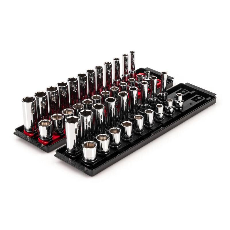 Juego de dados de 6 puntos de unidad de 3/8 pulgadas TEKTON con rieles (5/16-3/4 pulg., 8 mm-19 mm) (42 piezas) - SHD91218