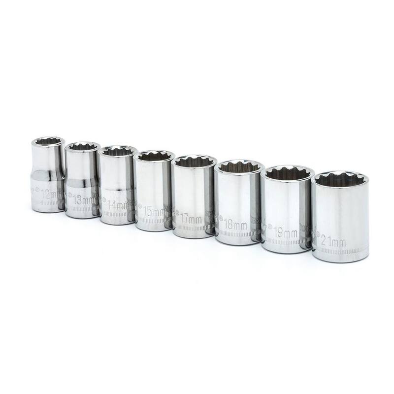 Juego de dados estándar métricos de 6 puntos de 1/2 pulgadas con riel para dados (8 piezas) - CSAS1N