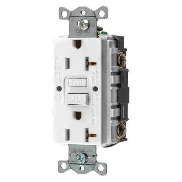 Receptáculo GFCI Hubbell Wiring Device-Kellems, Dúplex, 1 Fase, NEMA 5-20R, 125V AC, 20 A, 2 Polos, Terminales de Tornillo, Blanco - GFR20W