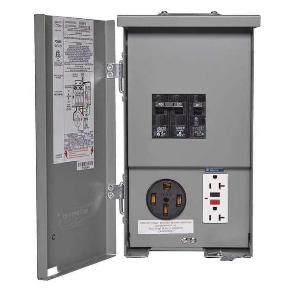 Panel de Conexión para Remolque, 60 A, incluye Receptáculo de 50 A, Interruptores y Dúplex GFCI, Recinto Impermeable NEMA 3R - CESMPSC55GRHR