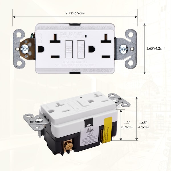 Tomacorriente GFCI de autoevaluación de 20A, receptáculo GFI, blanco, paquete de 3 - GLS-20A-WH-03