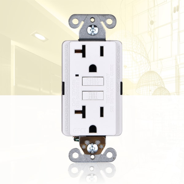 Tomacorriente GFCI de Autoprueba 20A con Placa de Pared, Blanco, Paquete de 10 - GLS-20A-WH-10