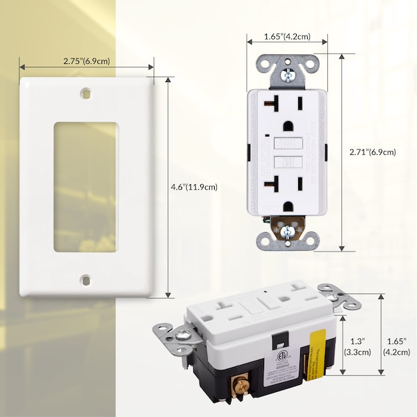 Toma de corriente GFCI con prueba automática de 20A y placa de pared, blanco, paquete de 10 - GLS-20ATR-WH-10